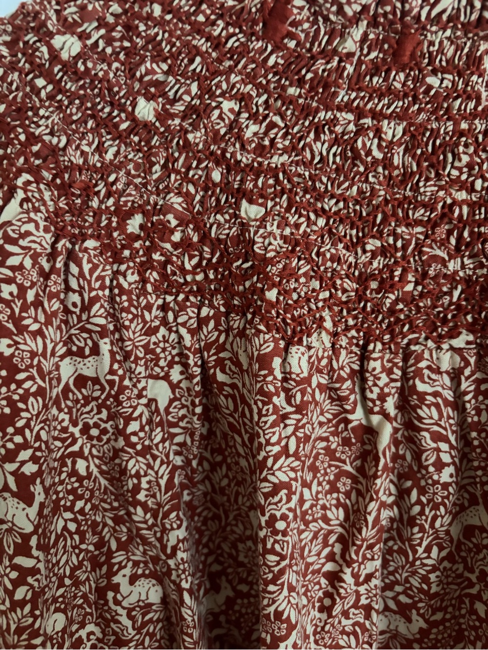 Doen Rust Floral Smocked-Neck Peasant Blouse - Picture 2 of 6